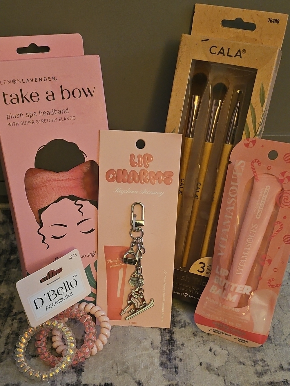 Beauty Bundle 5 Items Spa Headband Lip Balm Lip Charm Eye Brushes Hair Ties